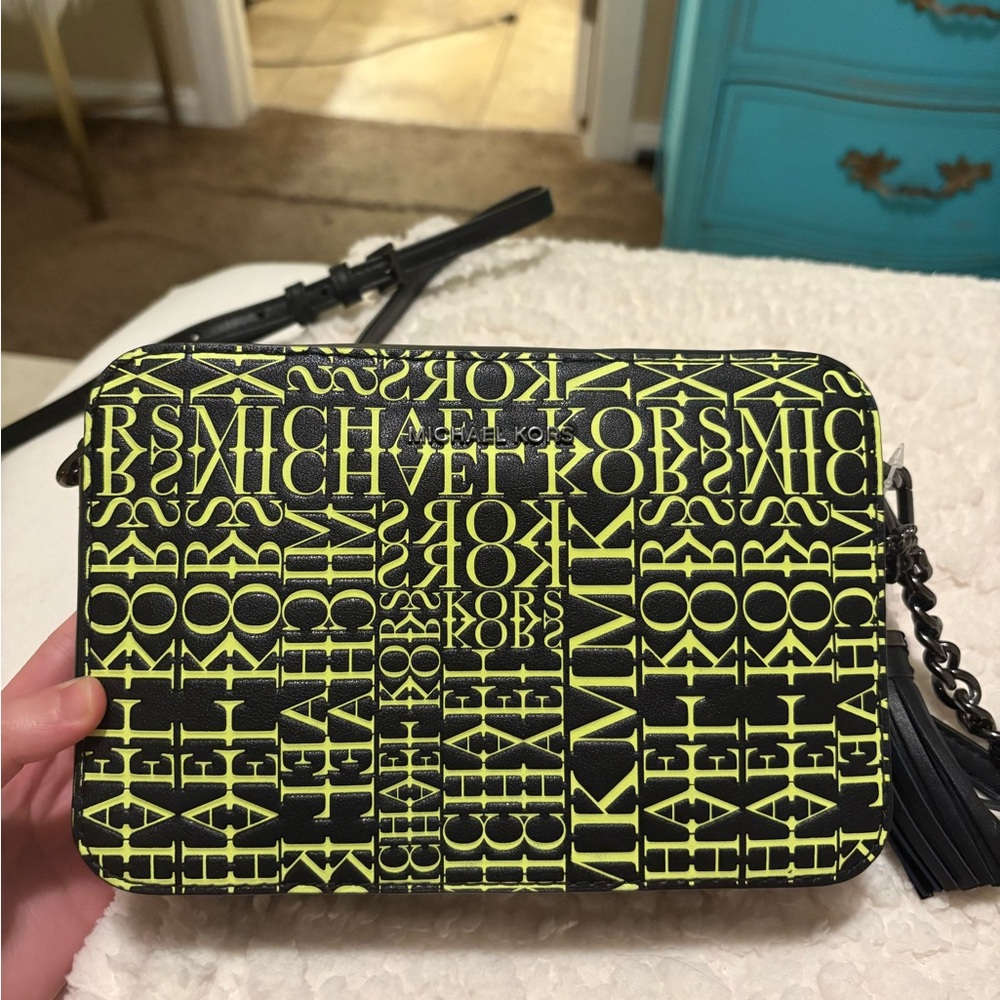Michael Kors Neon green and Black Crossbody Bag